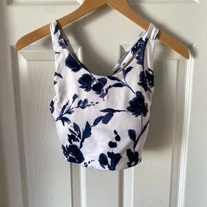Athleta Navy White Floral Print Women's Bra Exercise Top - Sz L